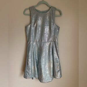 NWT Calvin Klein Girls Squared Off Sleeveless Dress Size 16 Metallic Blue Dressy